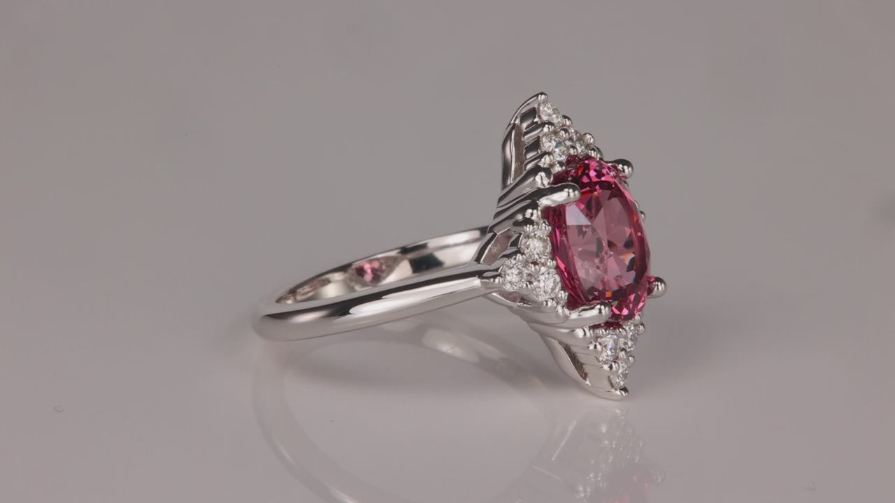 14K White Gold Oval Mahenge Garnet Ring with Diamonds 3.34cts