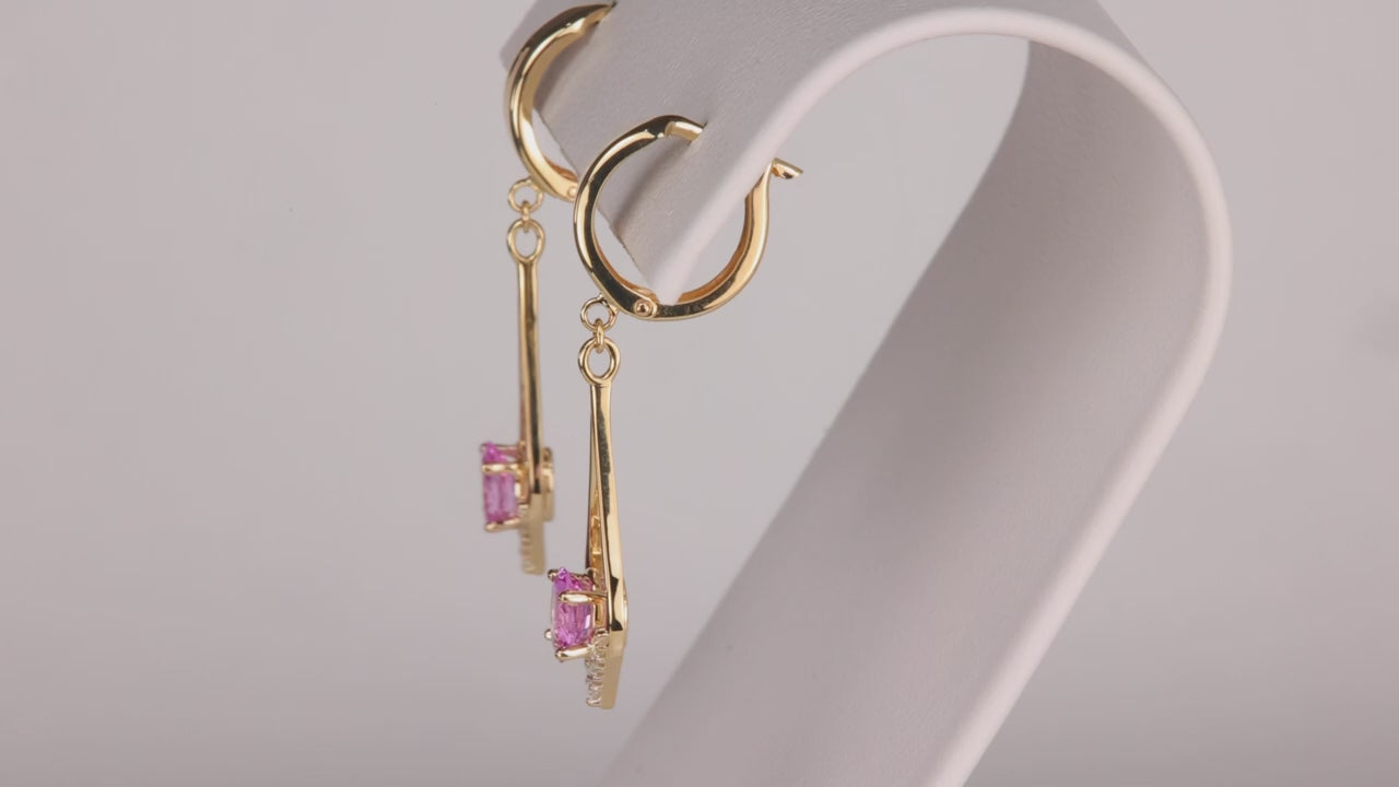 14K Yellow Gold Pink Sapphire and Diamond Huggie Earrings .94cts