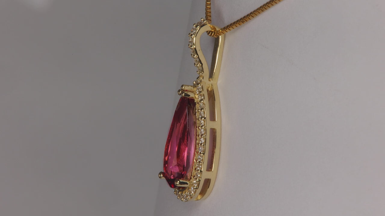 14K Yellow Gold Pear Shape Brilliant Spinel and Diamond Pendant By Alice Reynolds 2.52 Carats