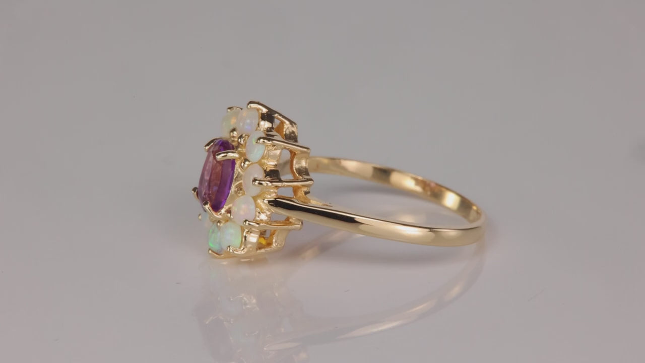 14K Yellow Gold Oval Amethyst and Australian Opal Ring