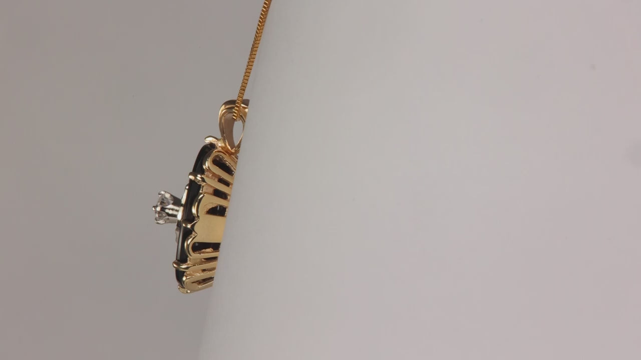 14K Yellow and White Gold Onyx and Cubic Zirconia Pendant