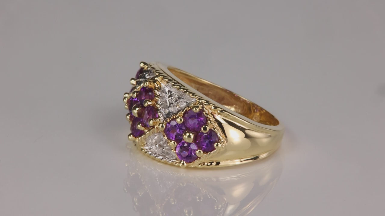 10K Yellow Gold Amethyst and Diamond Ring 1.20 Carats