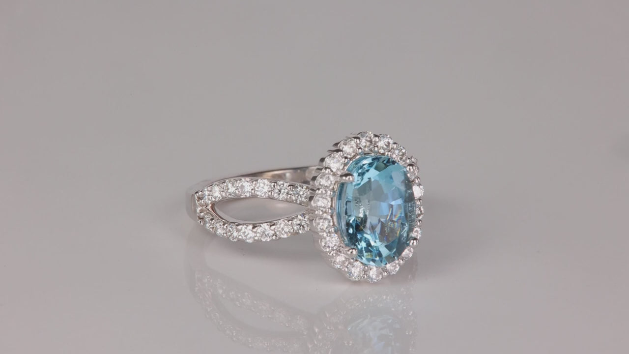 14K White Gold 1.84 Carat Fine Aquamarine and Diamond Ring By Christopher Michael