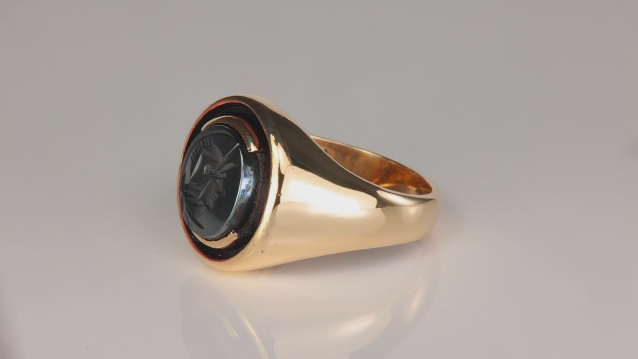 10K Yellow Gold Hematite Spartan Ring
