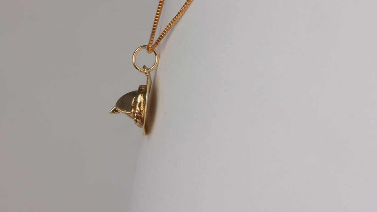 14K Yellow Gold Hat With Feather Pendant/Charm