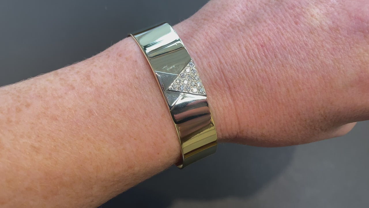 14K Yellow and White Gold with Diamond Accent Cuff Bracelet