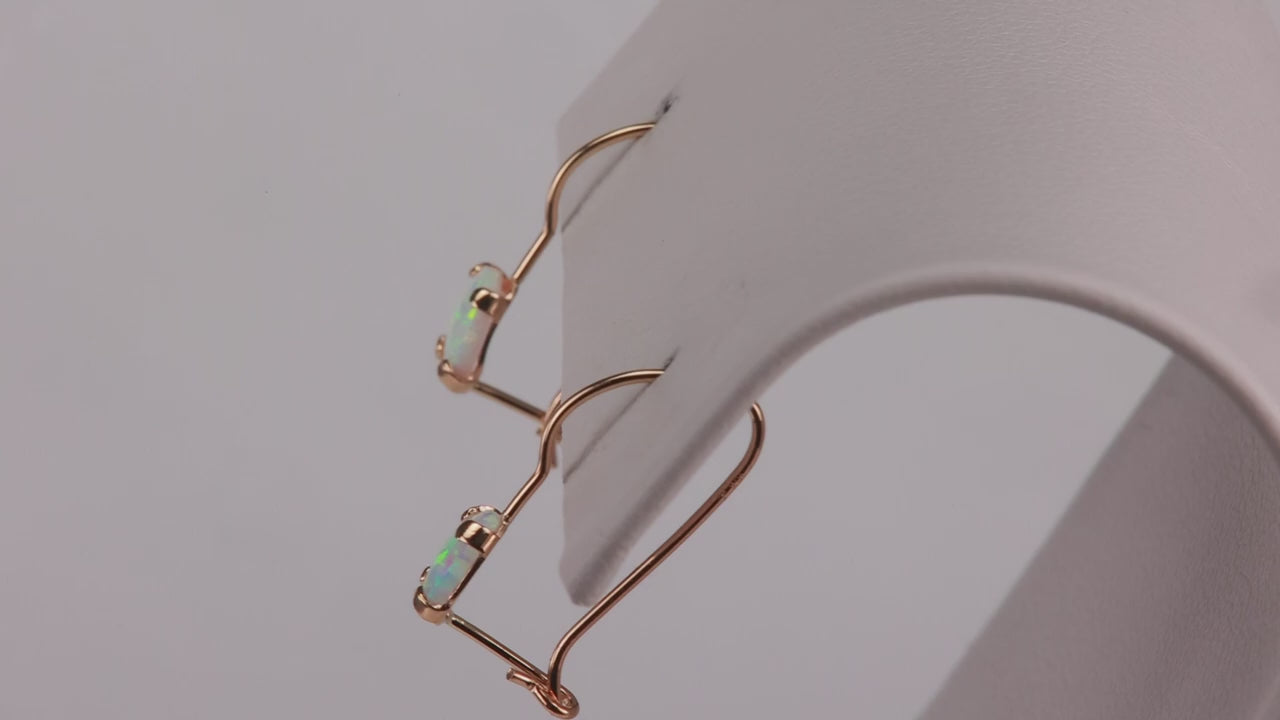 10K Yellow Gold Lab Created Opal Earrings