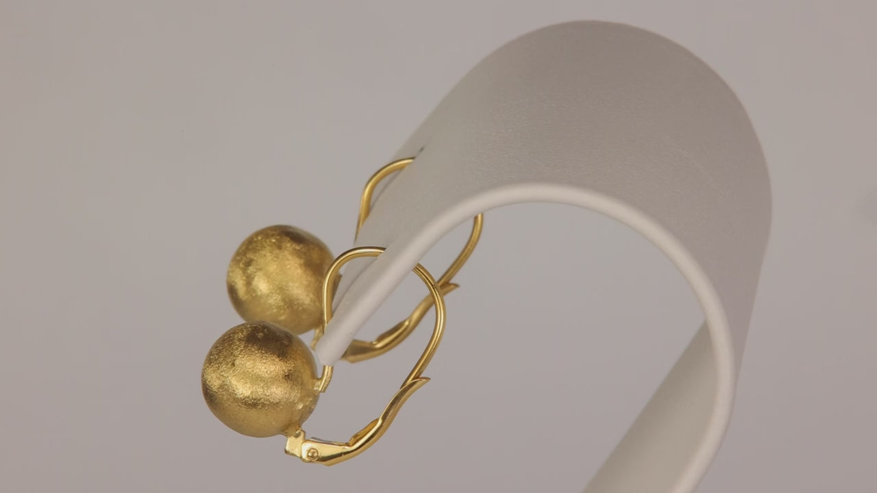 18K Yellow Gold Textured Ball Drop Earrings