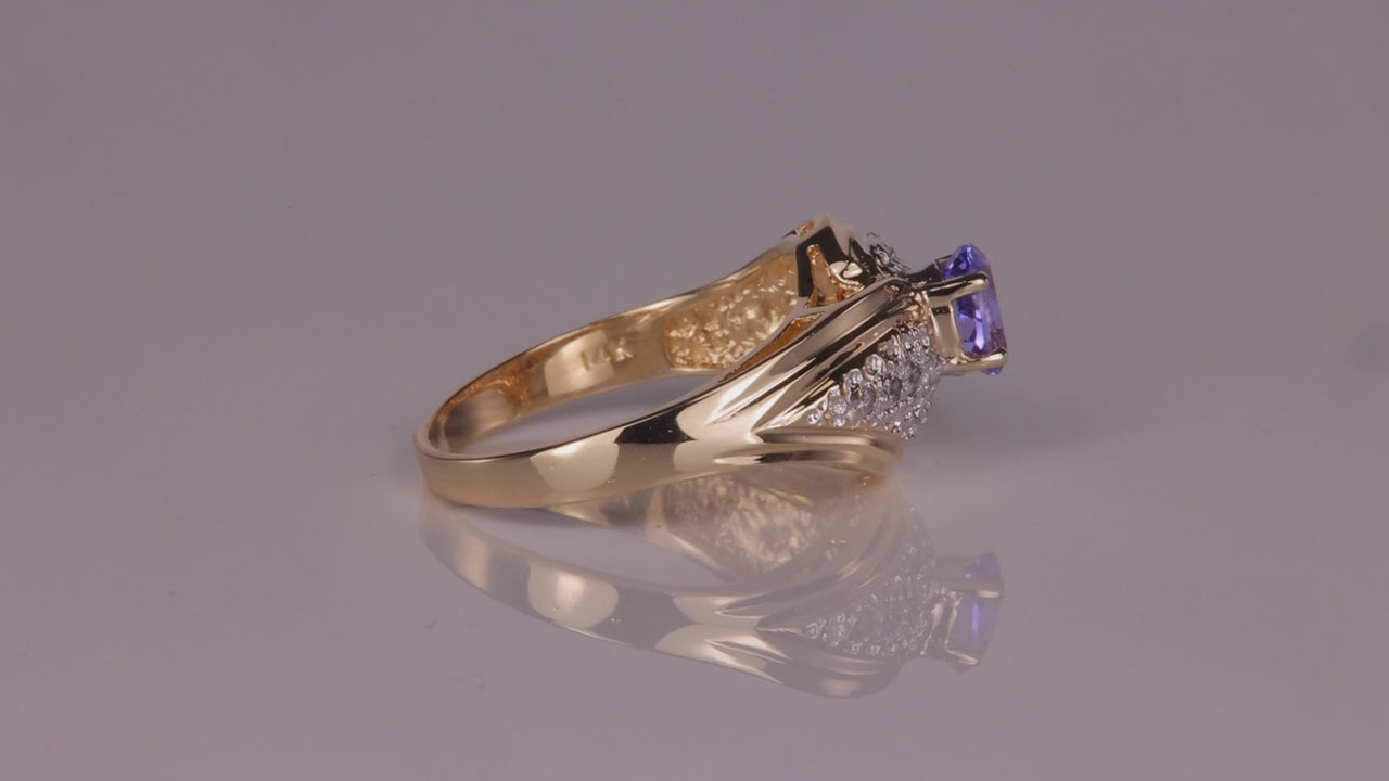 14K Yellow Gold Oval Tanzanite and Diamond Accent Ring .50cts