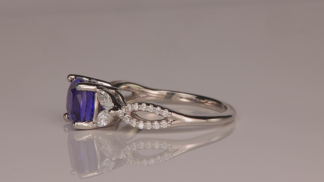 Platinum Square Cushion Cut 2.97ct Tanzanite Ring With Diamonds
