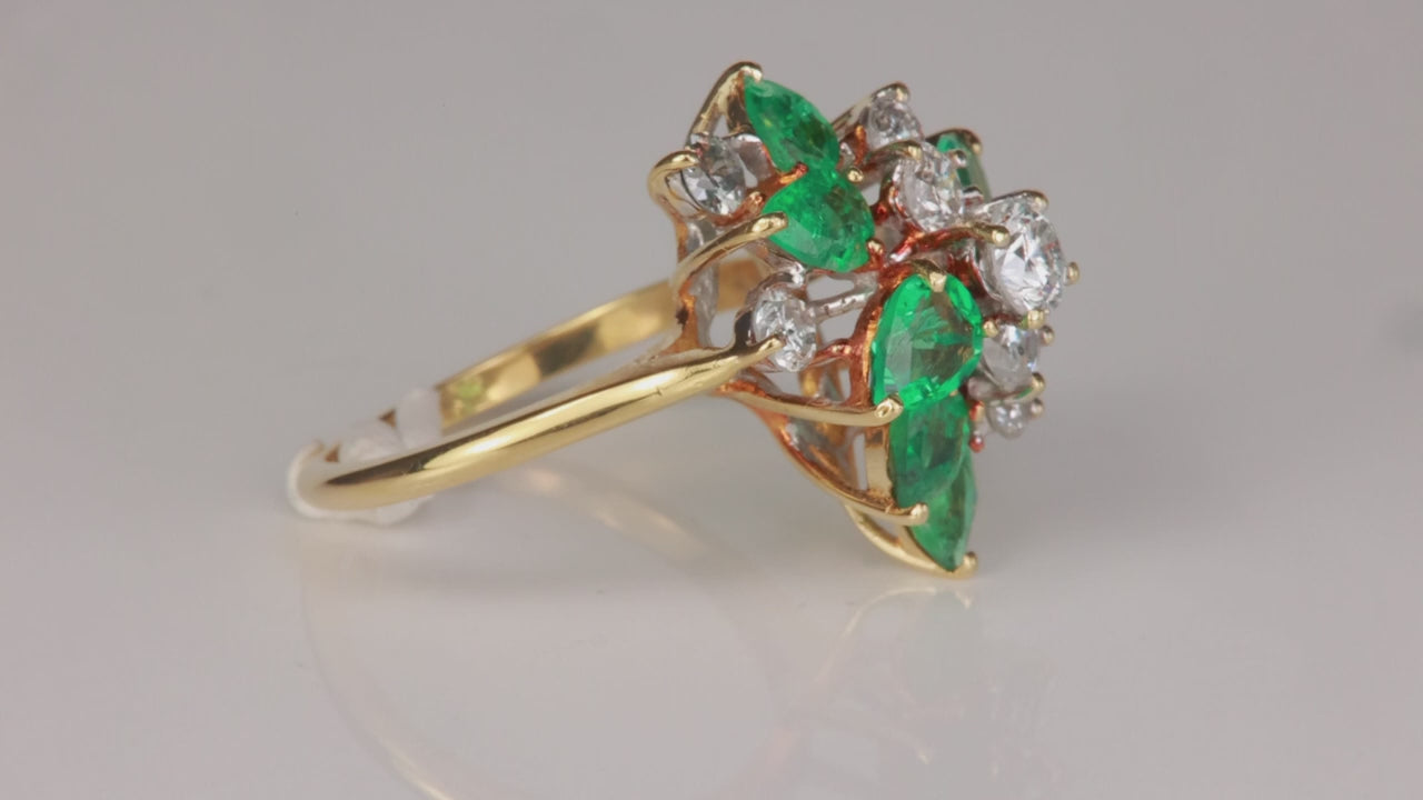 18K Yellow Gold Emerald and Diamond Ring