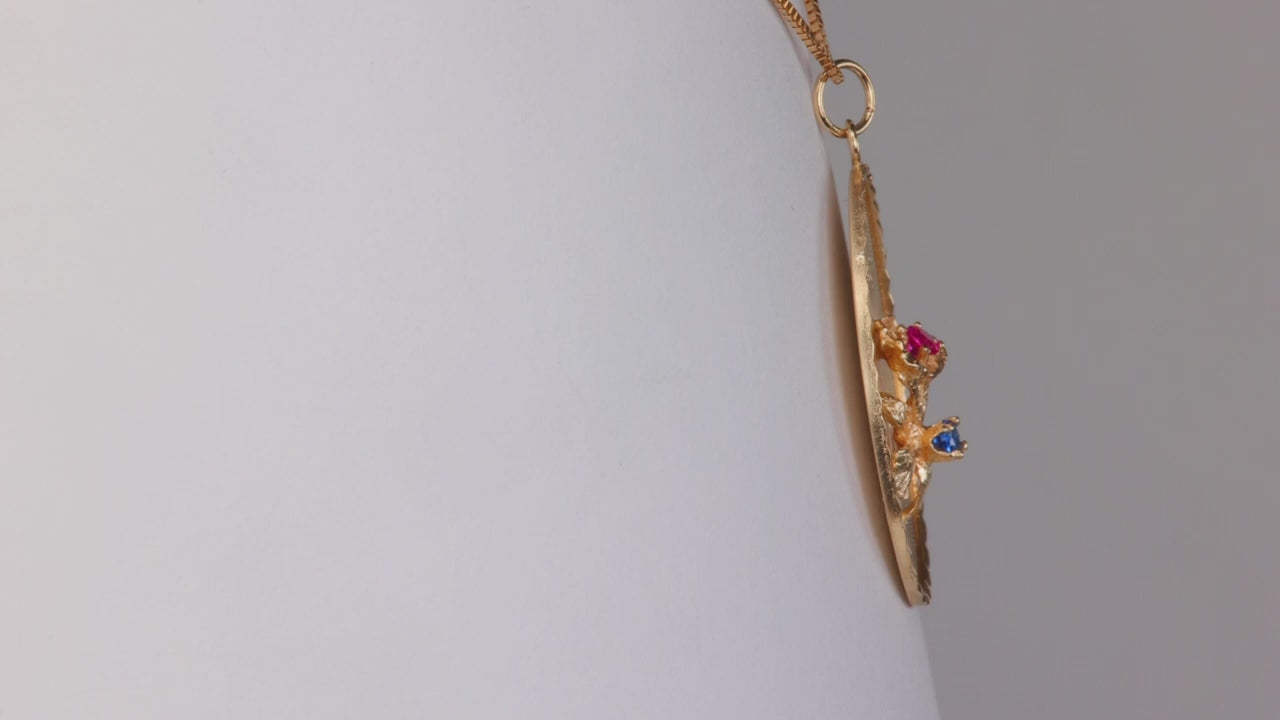 14K Yellow Gold Synthetic Ruby and Sapphire Happy Birthday Pendant/Charm