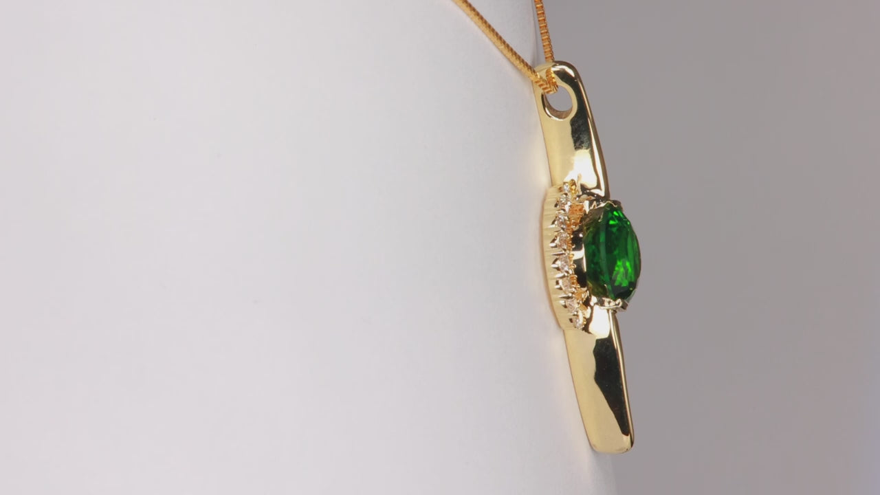 14K Yellow Gold Chrome Tourmaline Pendant with Diamonds 2.99 Carats