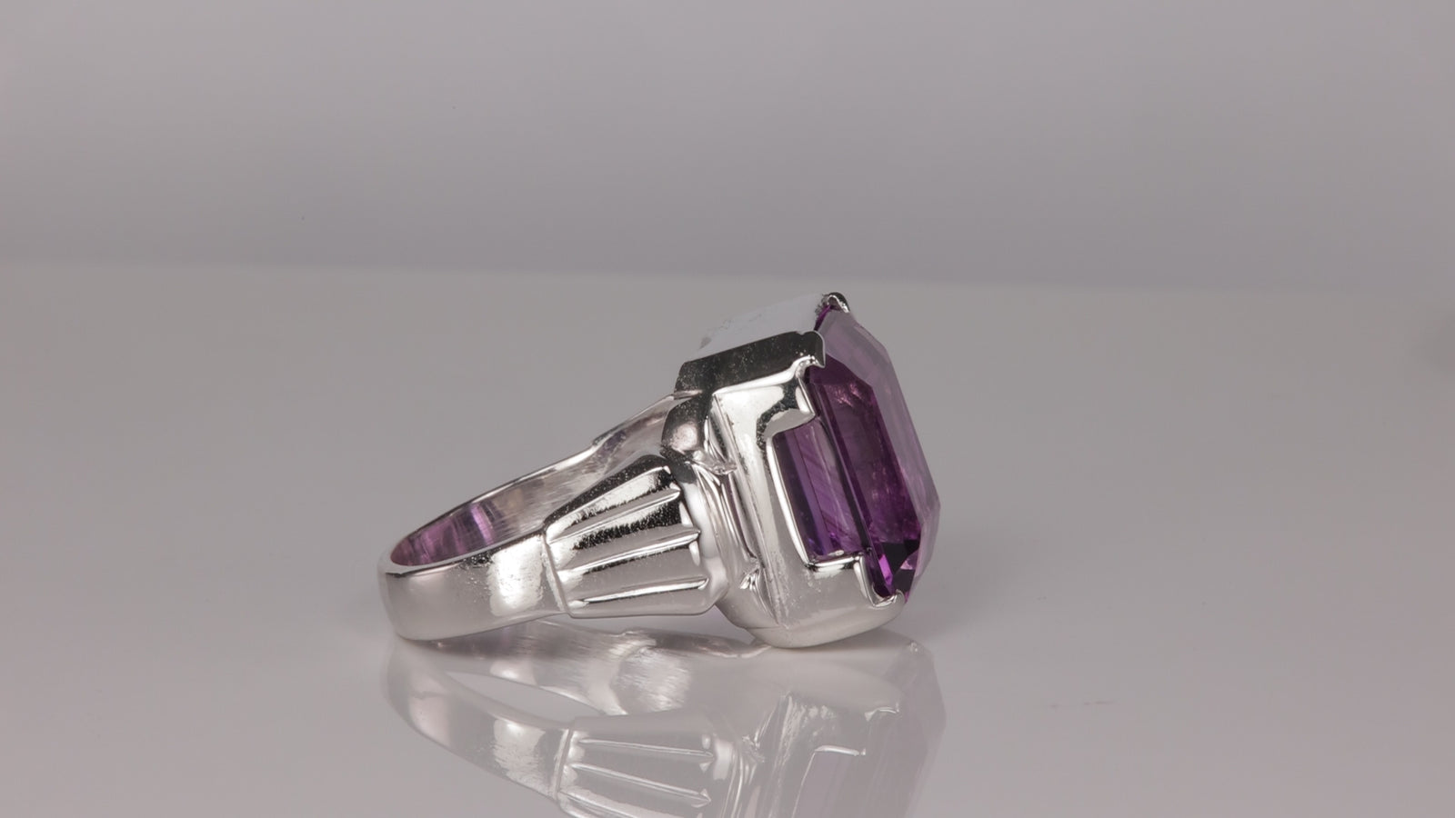 14K White Gold Amethyst Statement Ring 14 Carats
