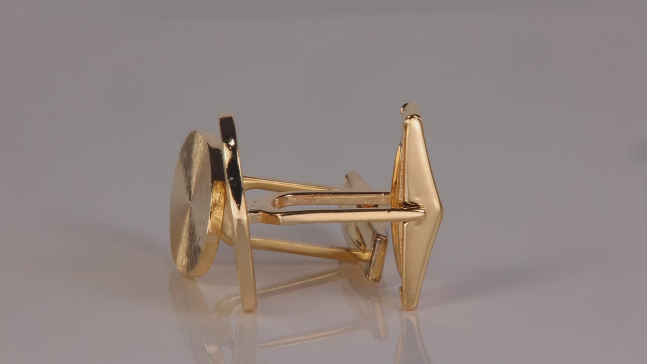 14K Yellow Gold Oval Sunburst Textured Cufflink Pair