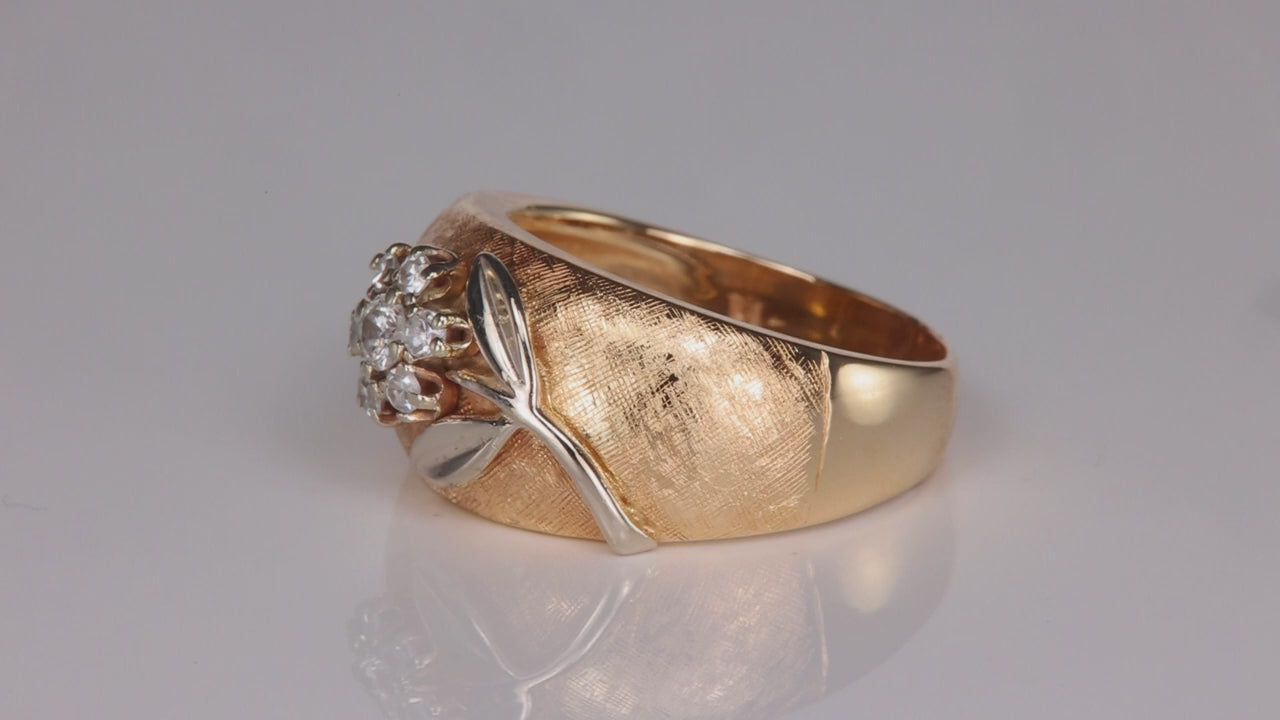 14K Yellow and White Gold Diamond Flower Ring .23cttw