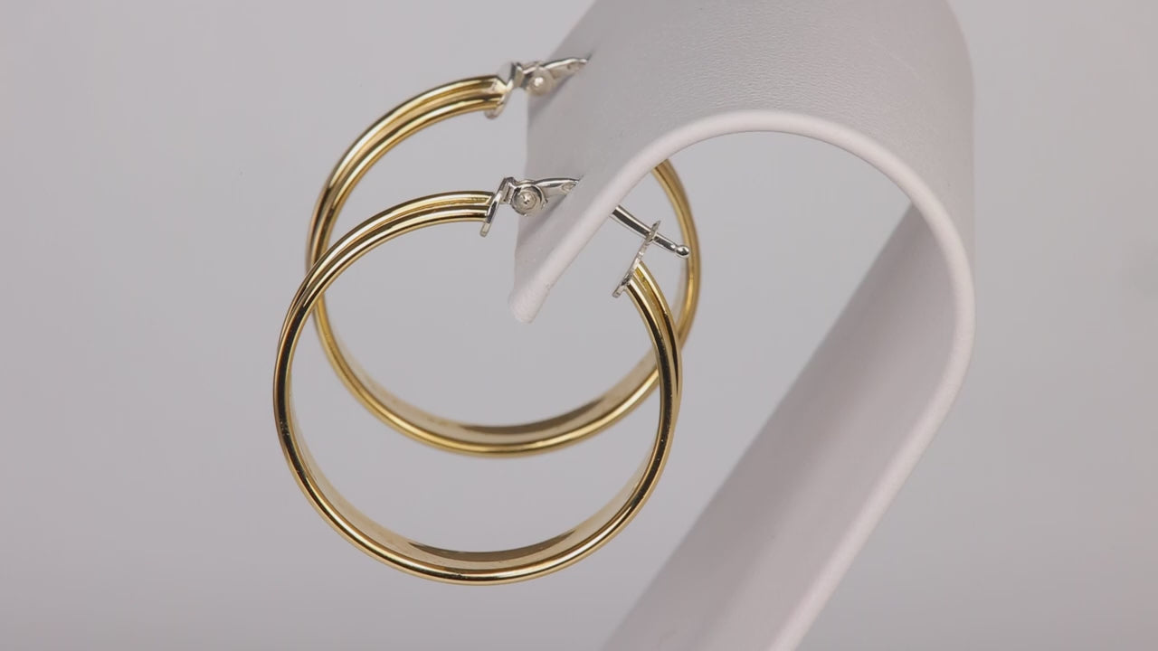 18K Yellow Gold And Sterling Silver Hoop Earrings