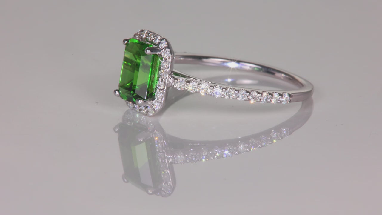 14K White Gold Chrome Tourmaline Diamond Halo Ring 1.38cts