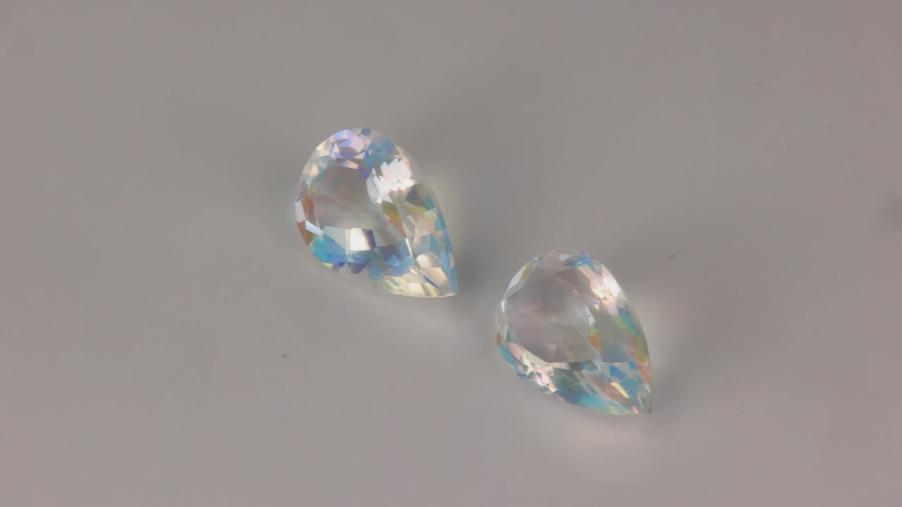 Pear Shape Faceted Rainbow Moonstone Pair 7.43 cttw