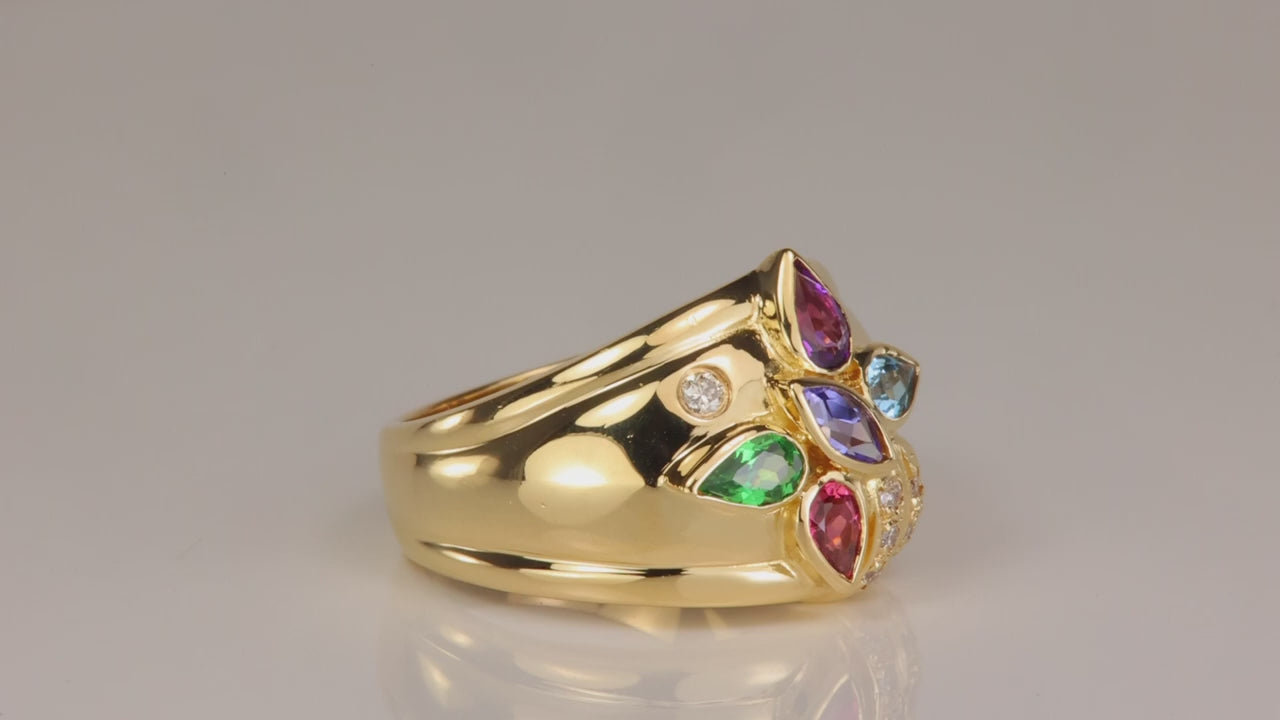18K Yellow Gold and Multi Gemstone and Diamond Accent Ring