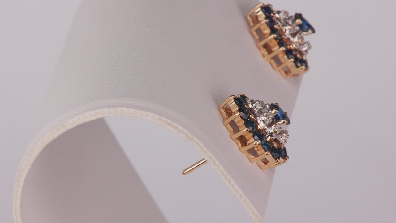 14K Yellow Gold Sapphire and Diamond Stud Earrings 1.20cts