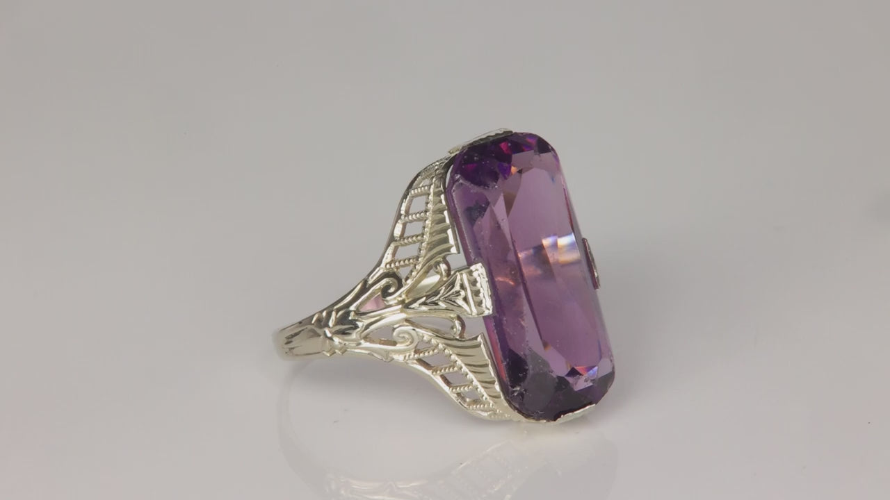 18K White Gold Art Deco Style Amethyst Ring 5.60cts