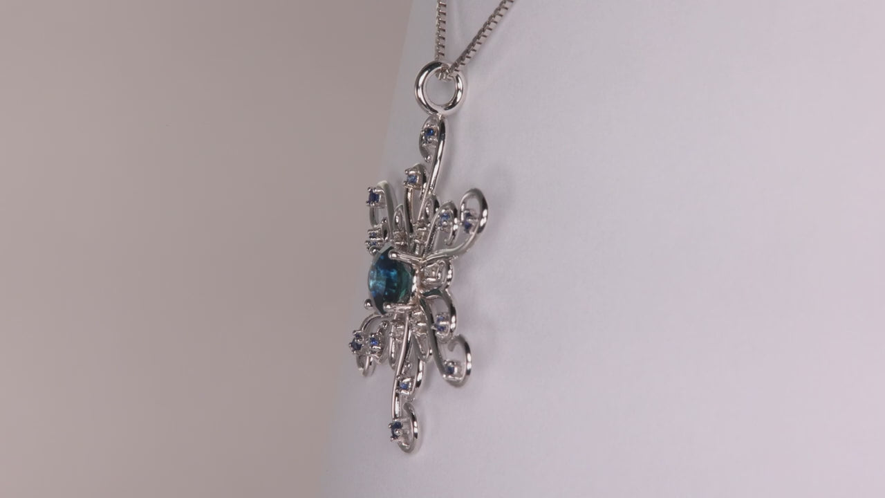 14K White Gold 1.34ct Sapphire and Diamond Snowflake Pendant