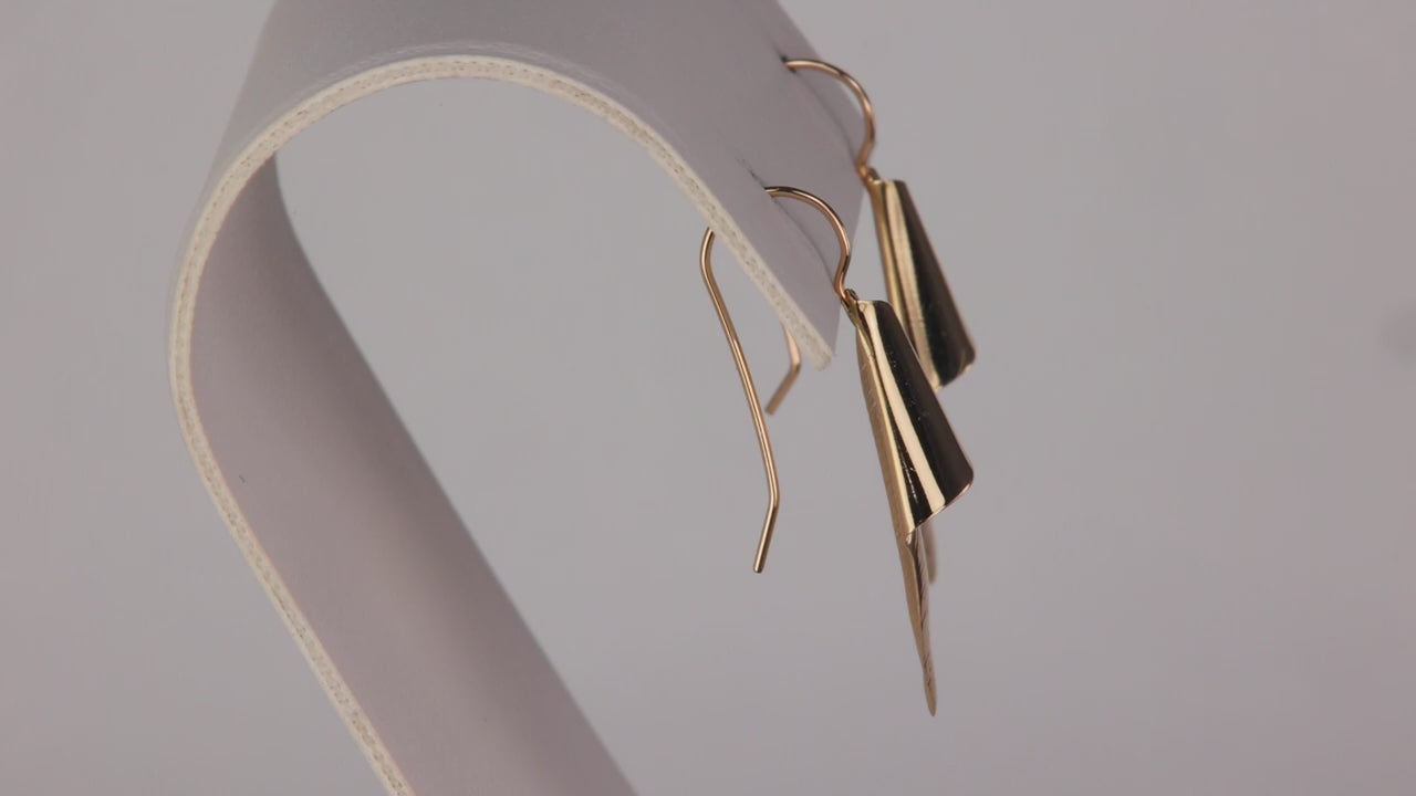 14K Yellow Gold Curled Leaf Earrings