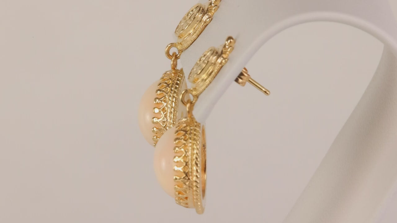 14K Yellow Gold Coral Dangle Earrings