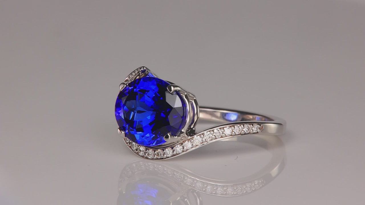 14K White Gold 5.73ct Oval Tanzanite and Diamond Ring by Christopher Michael