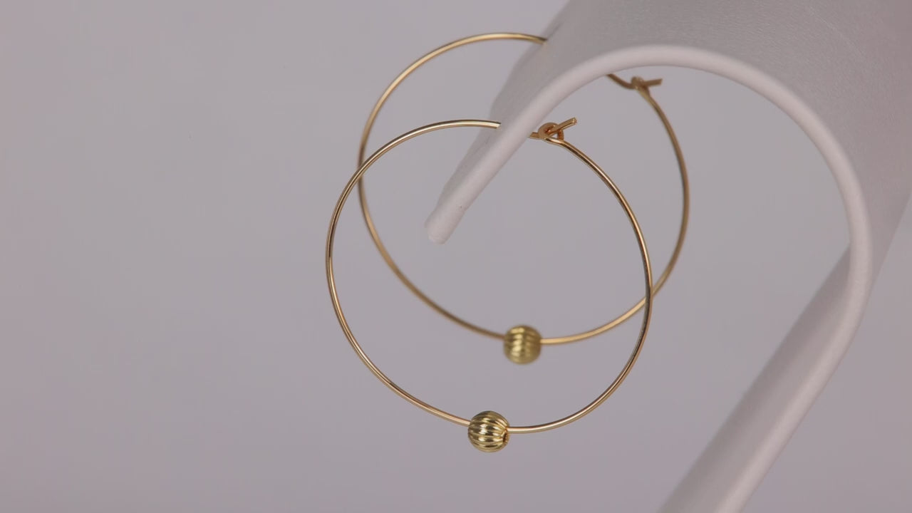 14K Yellow Gold Hoop Earrings With Gold Bead