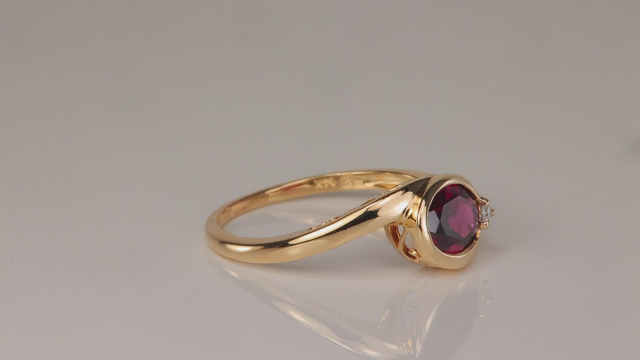 14K Yellow Gold Oval Cut Bezel Set Garnet and Diamond Accent Ring 1.50cts