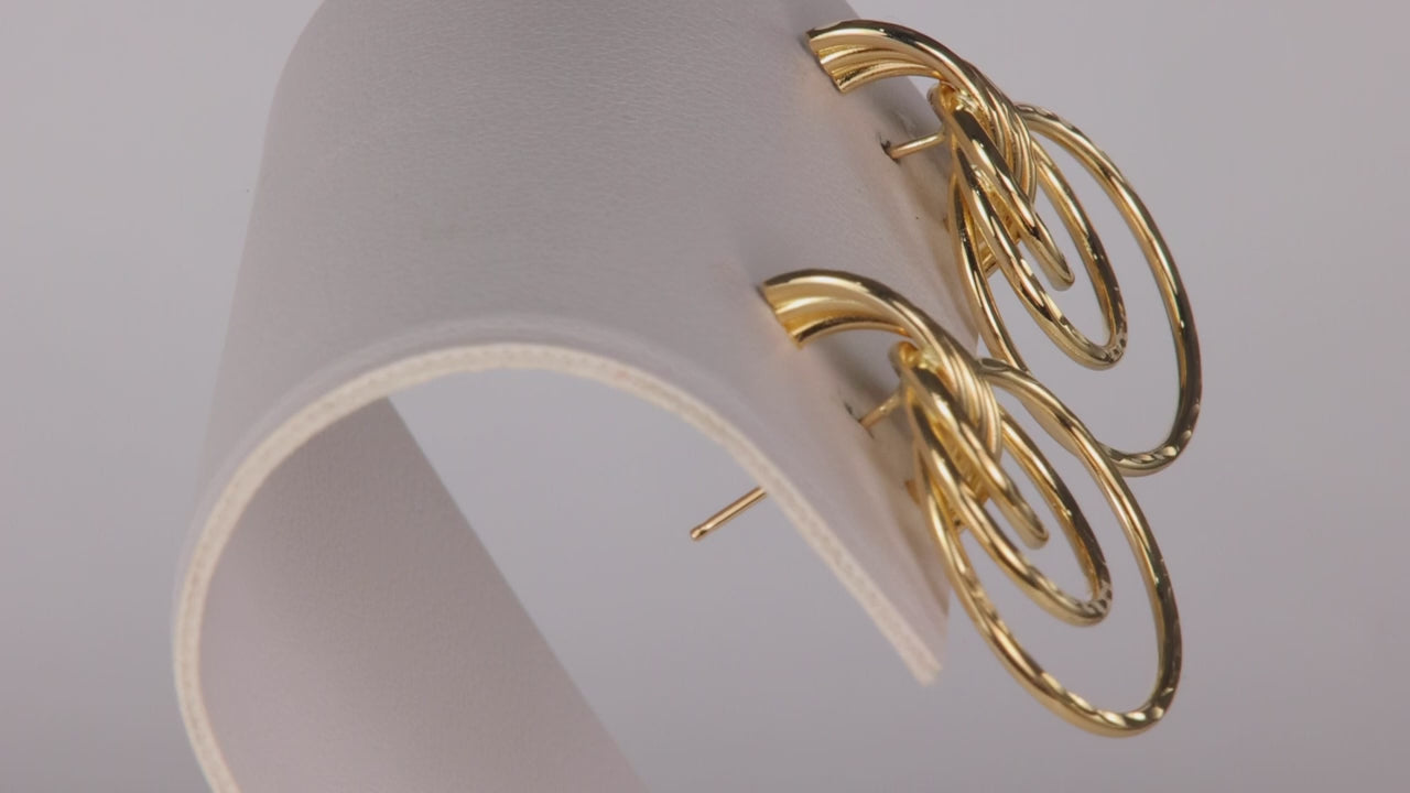 14K Yellow Gold Spiraled Circles Stud Earrings