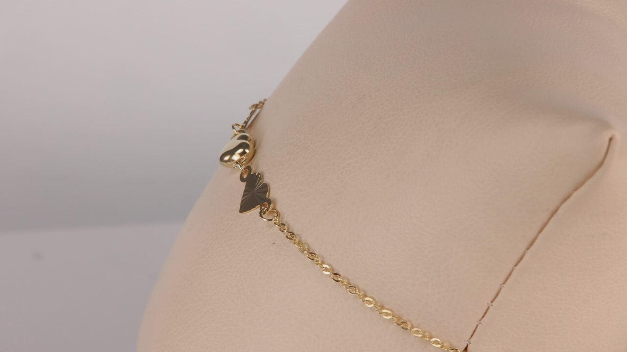 10K Yellow Gold Heart Bracelet  7"
