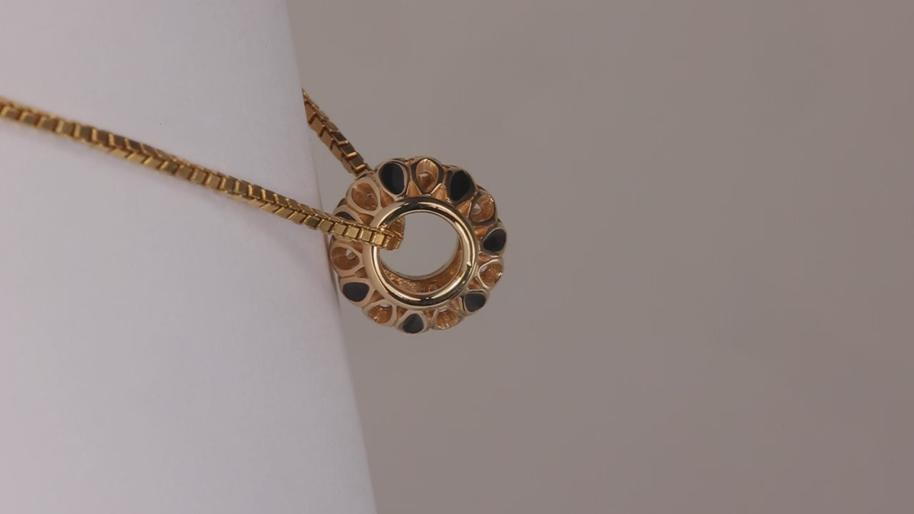 14K Yellow Gold Black Enamel Openworks Bead