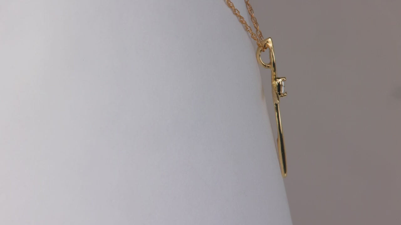 10K Yellow Gold Diamond Accented Cross Necklace 18"