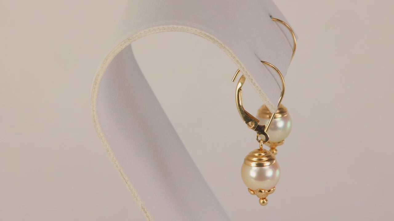 14K Yellow Gold Pearl Dangle Earrings