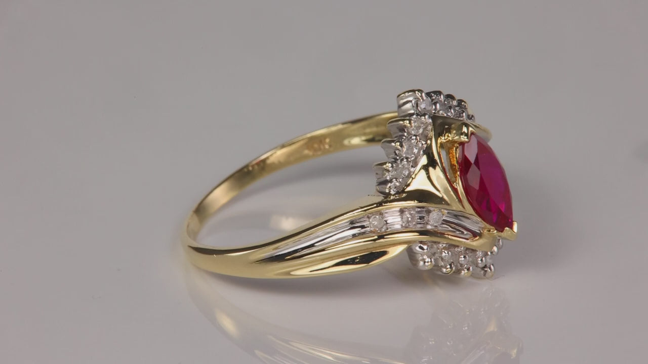 10K Yellow Gold Synthetic Ruby and Diamond Accent Ring .75cts