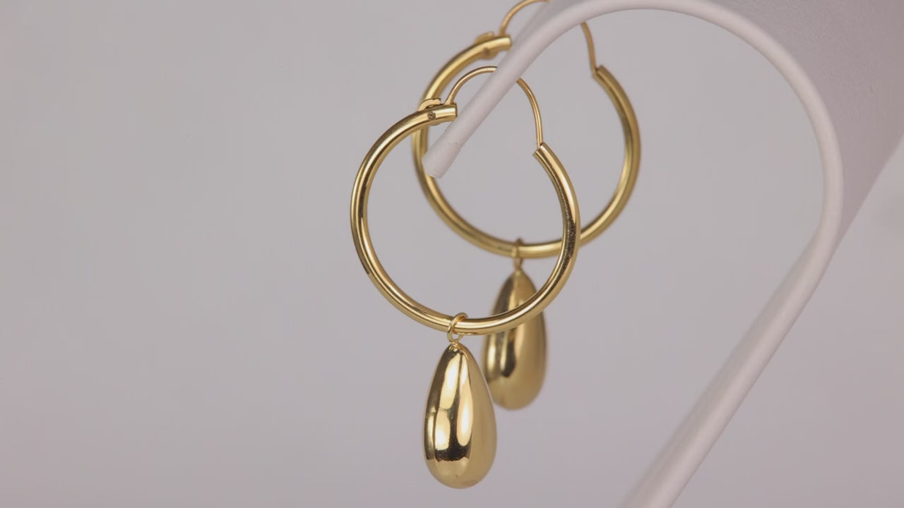 14K Yellow Gold Hoop Earrings With Teardrops
