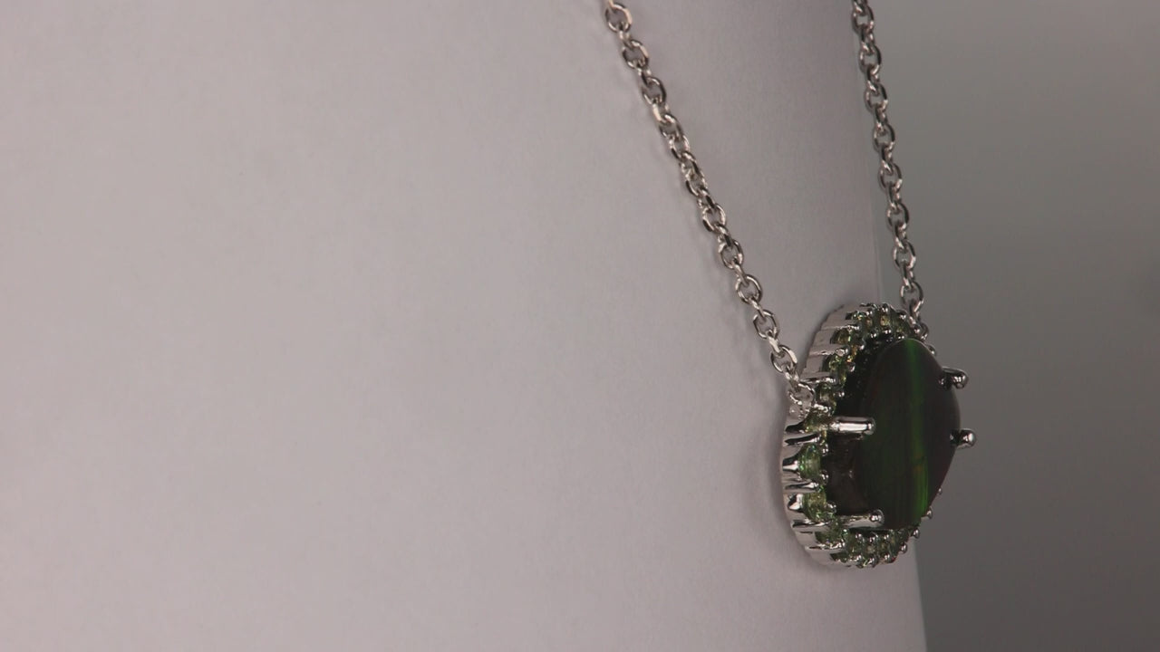 14K White Gold Ammolite and Demantoid Garnet Necklace 10.00cts