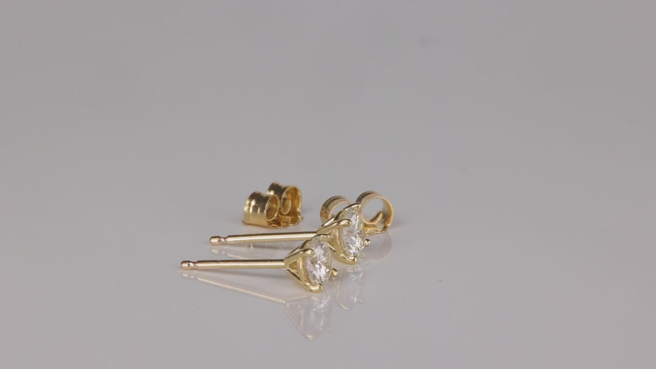 14K Yellow Gold Round Brilliant Diamond Stud Earrings .52cts