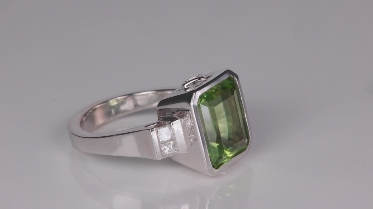 14K White Gold Mint Green Peridot and Diamond Ring By Christopher Michael 6.20cts