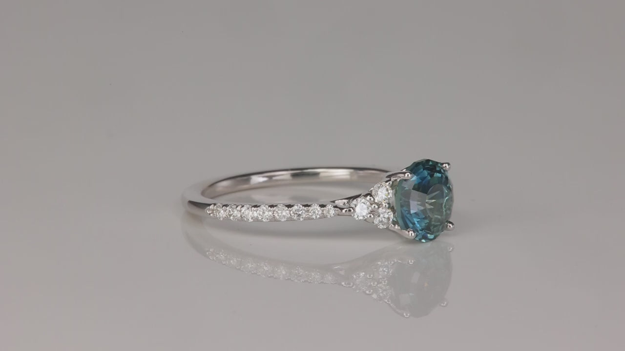 14K White Gold Montana Sapphire and Diamond Ring 1.80 Carats