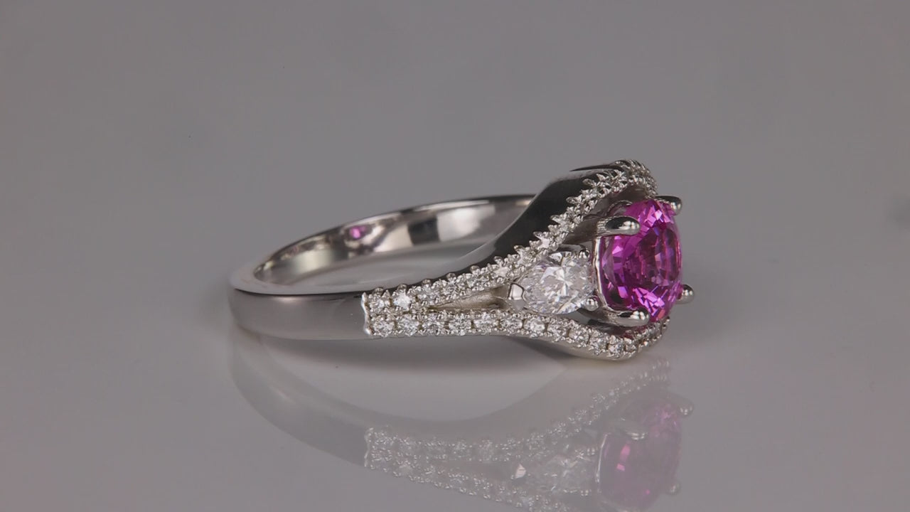 14K White Gold Pink Sapphire and Diamond Ring 1.11 Carats