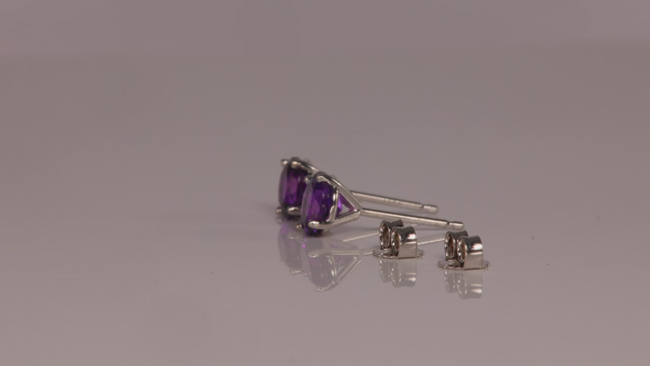 14K White Gold Round Brilliant Amethyst Studs 1.06 Carats