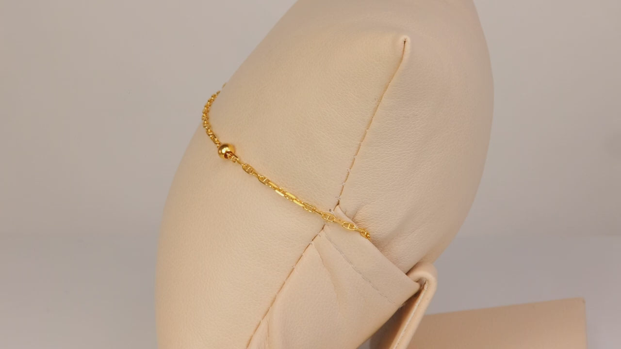 14K Yellow Gold Anchor and Bead Link Bracelet/Anklet 9"