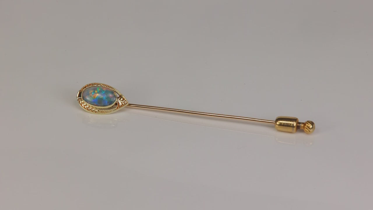 14K Yellow Gold Oval Cabochon Cut Australian Opal Pin