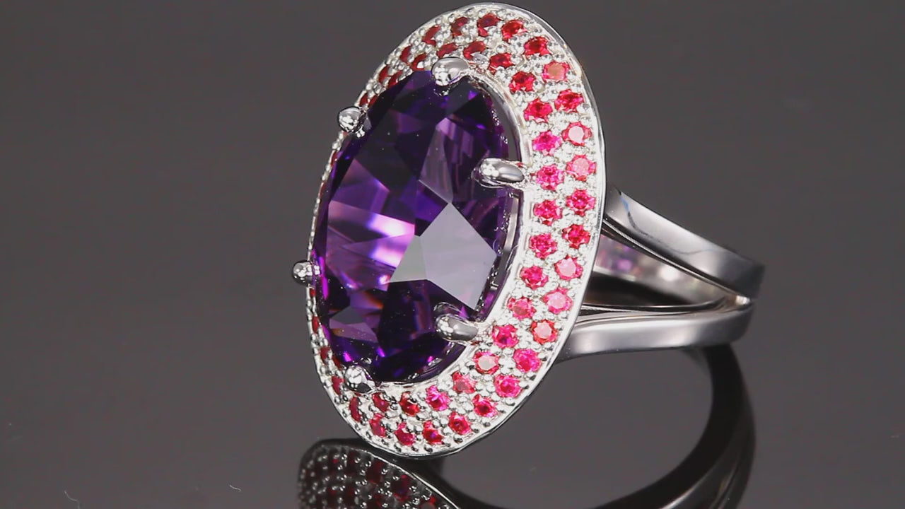 14K White Gold Oval Amethyst and Ruby Ring by Christopher Michael 12.25 Carats