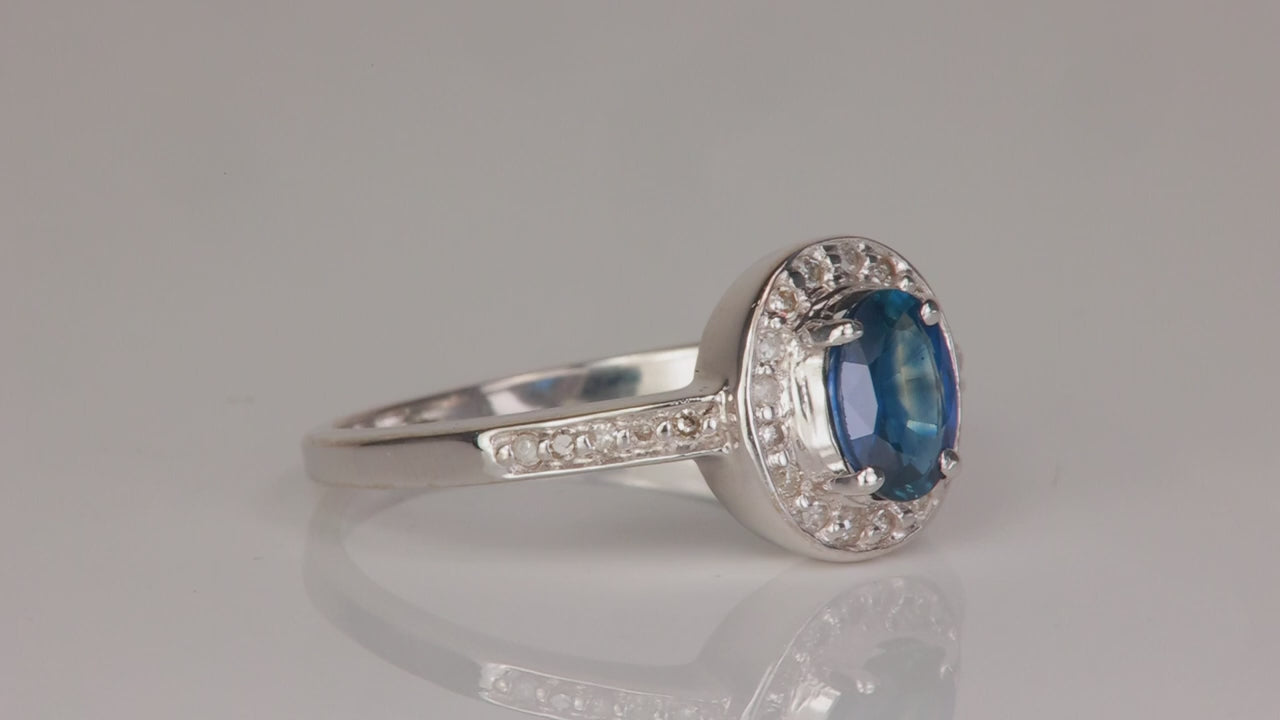10K White Gold Oval Sapphire and Diamond Accent Ring