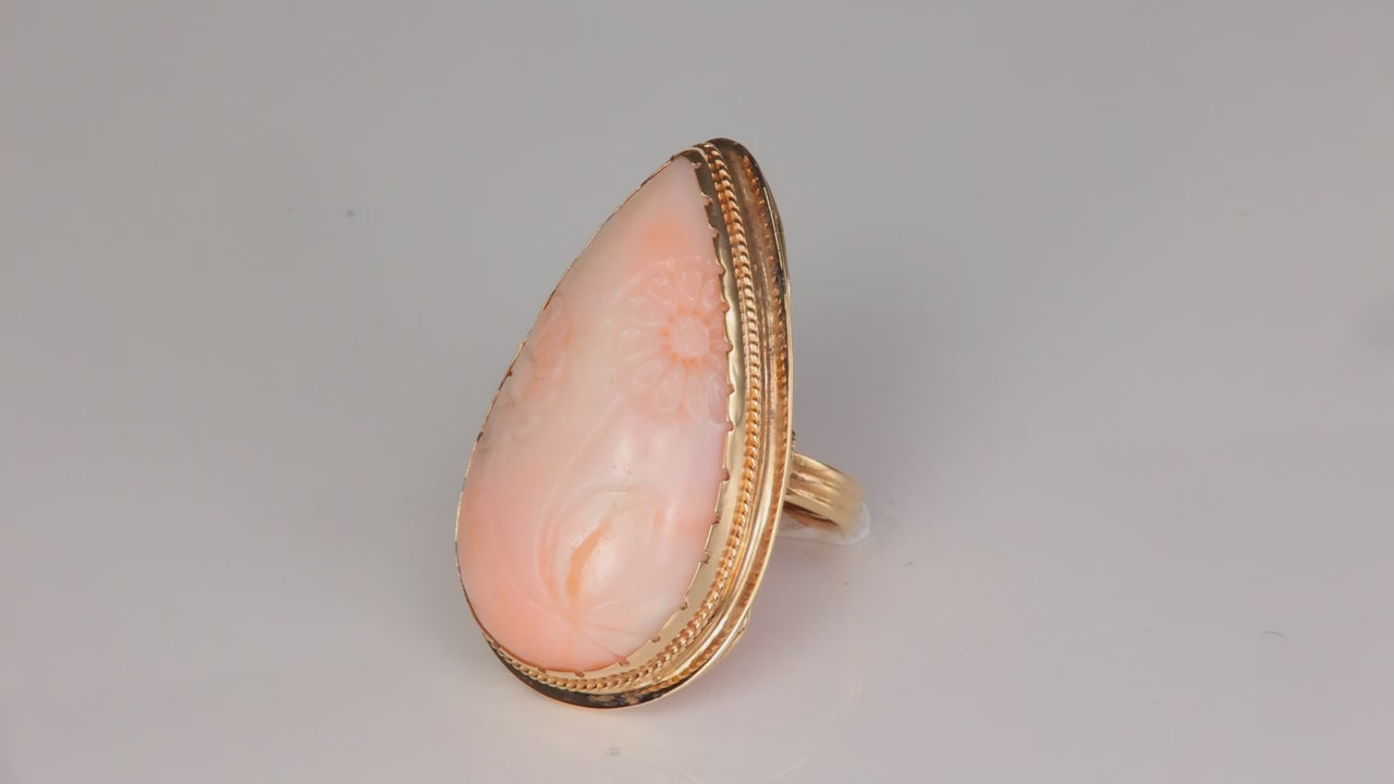 14K Yellow Gold Carved Coral Statement Ring